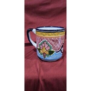 Vintage Hernandez Puebla Mexican Talavera Pottery Coffee Mug Hand Painted Signed